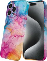 Coque de téléphone Smartphonica pour iPhone 15 Pro avec motif marbre Acryl arc-en-ciel - Coque souple flexible en TPU - Coque arrière Design marbre acrylique Rainbow pour iPhone 15 Pro