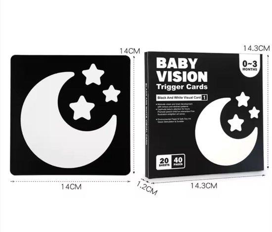 Montessori Visuele Stimulatiekaarten Baby 0–3 Maanden - Zwart-Wit Contrast voor Optimale Breinontwikkeling - Waterafstotend, Veilig & Duurzaam - 20 Dubbelzijdige Kaarten (14x14 cm) - Speelgoed van Baby Vision — afbeelding 4