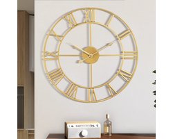 Maxstar moderne grote wandklokken met Romeinse cijfers, vintage, licht tikkende ronde metalen stille wandklok voor woonkamer, keuken, slaapkamer, tuindecoratie - goudkleurig 47 cm