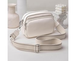 Crossbody Bag voor dames - kleine schoudertas met ritssluiting - brede schouderriem - PU-leer - crossbody schoudertas - mobiele telefoon - voor reizen - dagelijks werk - winkelen - beige