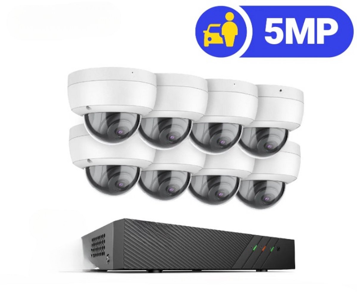 Beveiligingssysteem – 8-Kanaals – Camerasysteem – Camerapakket – Surveillance – Bewakingsset – 6MP NVR PoE IP Camera – 5MP Nachtzicht - 8 Stuks - Geen Ingebouwde HDD