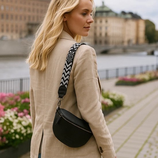 Lundholm sac de taille dames festival noir - sac bandoulière sac bandoulière avec bandoulière pour sac - cadeau pour petite amie | Design scandinave - Série Alta - sac bandoulière femme Zwart