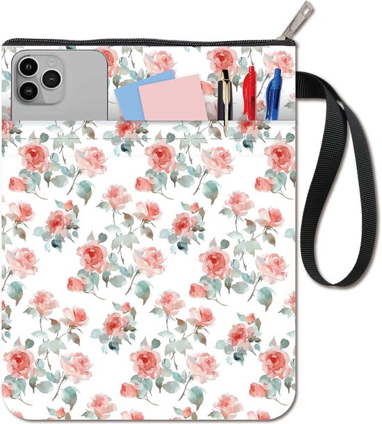 Foto: Bloemen boek mouw cover met rits en extra waterdicht roze bloem beschermhoes tas voor paperbacks wasbaar stof doek pocket vrouwen cadeau klasgenoot vriend boekliefhebbers liefhebbers van bloemen roze design