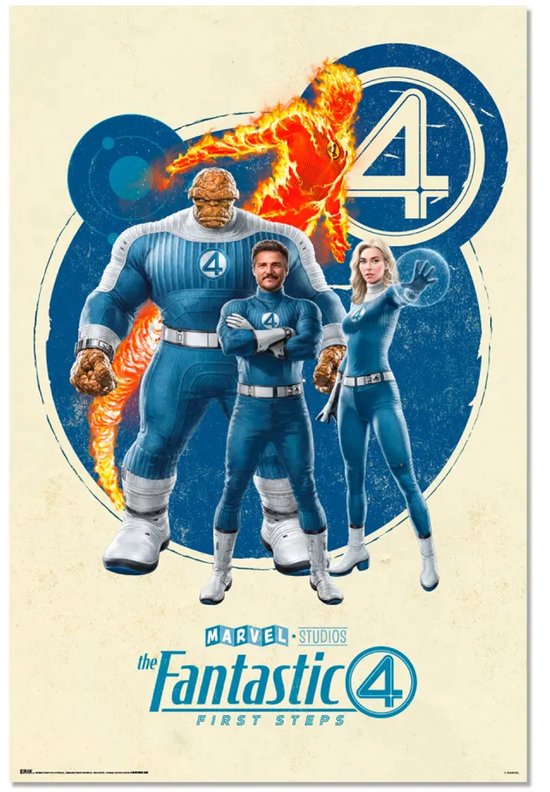Affiche Les 4 Fantastiques - Premiers Steps - Film - Marvel - Super-héros - Comics - Mister Fantastic - Pedro Pascal - La Torch Humaine - La Chose - 61 x 91,5 cm