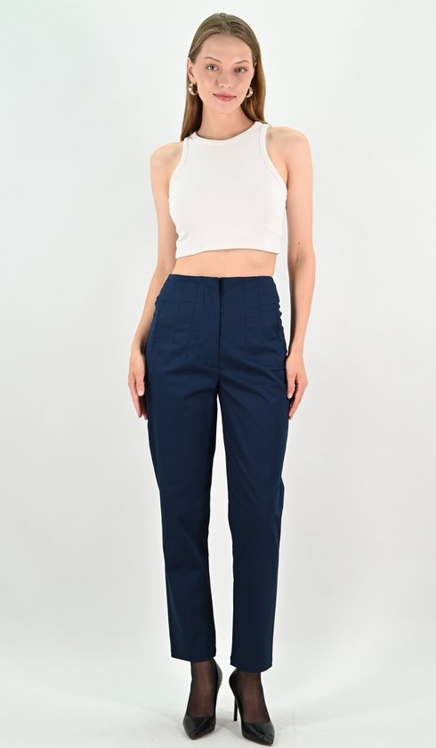 YesMooi - Pantalon droit taille haute - Bleu foncé - L (40)