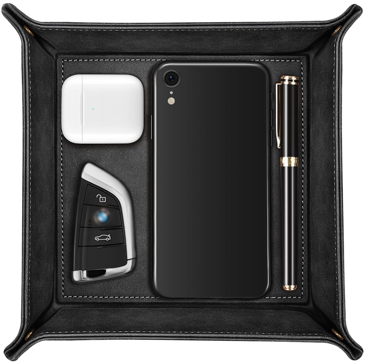 SITHON Pocket Emptyer - Opbergdoos, Kunstleren Sleutellade voor Horloges, Mobiele Telefoons, Sieraden, Sleutels, Munten, Portemonnees en Kantoorbenodigdheden (Zwart)
