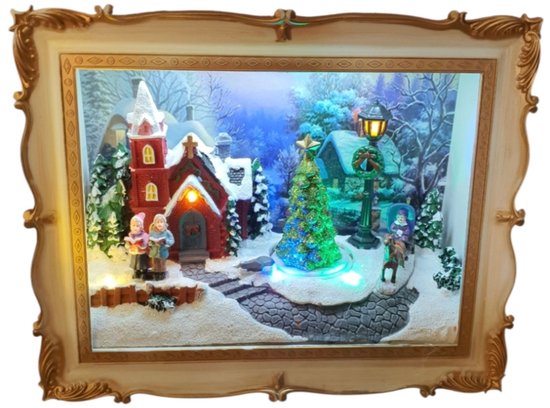 Luville Christmas picture frame led wit bruin , werkt op batterijen l24,5xw10,5xh20cm kerst