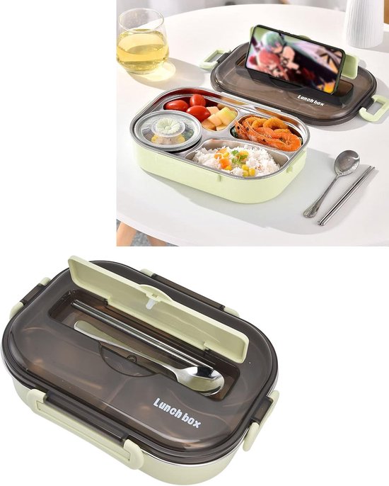 RVS Lunchbox Met Compartimenten - Luchtdichte Roestvrijstalen Lunchcontainer 600/700ml - Lekvrij Voor School, Werk & Picknick