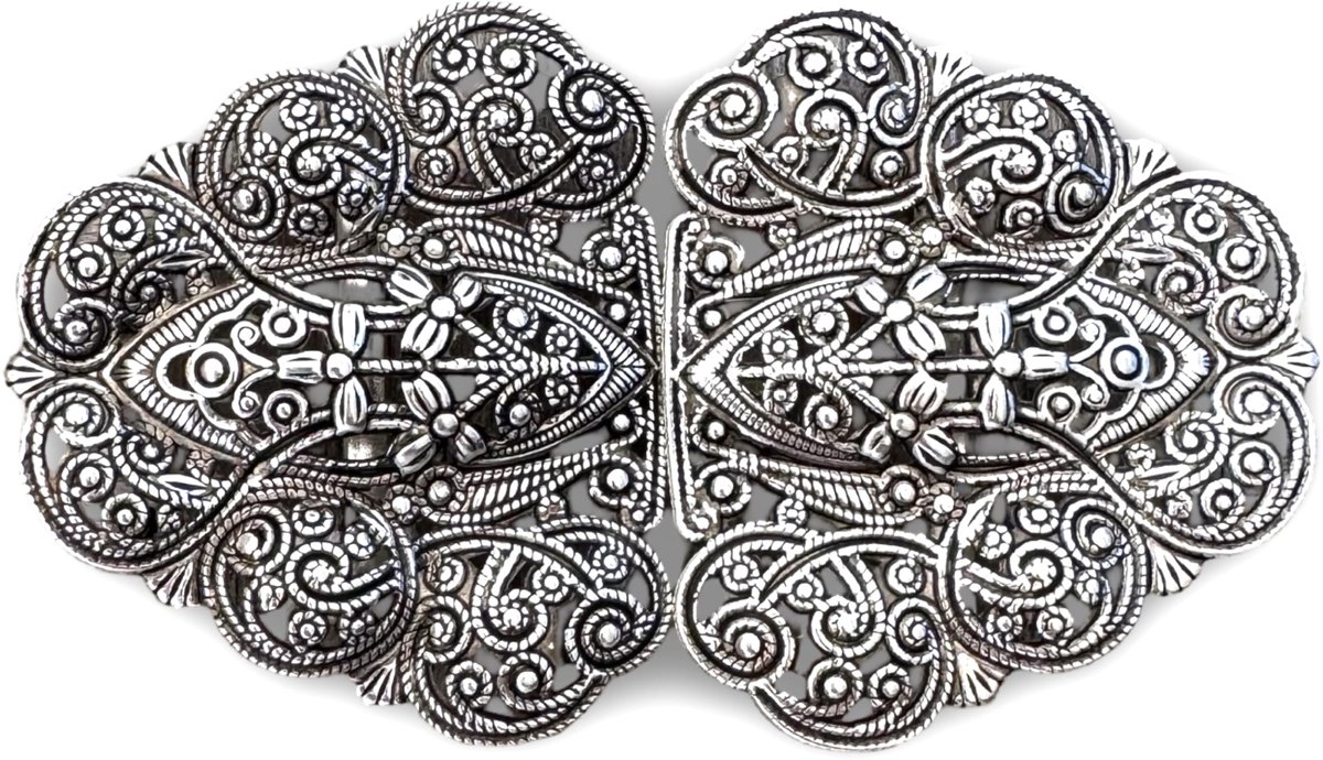 Hartmann knopen charmante zilverkleurige dirndl klederdracht schort gesp 90mmx50mm (1 stuk)