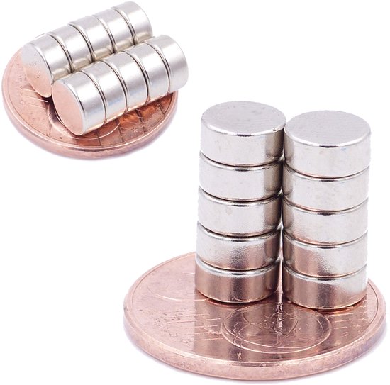 Brudazon | 10 mini schijfmagneten 10x6 mm | N52 dikke stand - neodymium magneten ultrasterk | Power magneet voor modelbouw, foto, whiteboard, notitiebord, koelkast, knutselen | magnetische schijf extra sterk