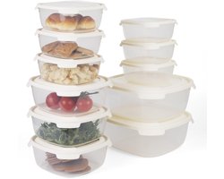 PROFUN voorraaddozen met deksel, set voedselbewaardozen, magnetronbestendige schalen met deksel, diepvriesdozen, kunststof bakjes voor voedselbewaring, 11-delige voorraaddozenset, beige