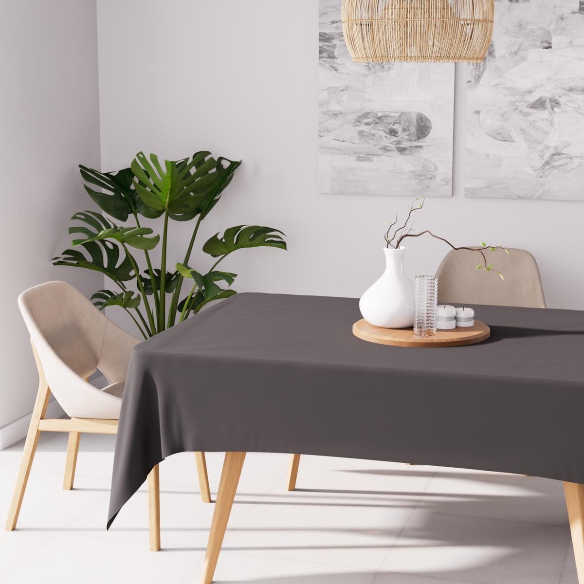 Soleil d'ocre Vlekbestendig Rechthoekig Tafelkleed 160x270 cm Alix Antraciet, Polyester, Grijs