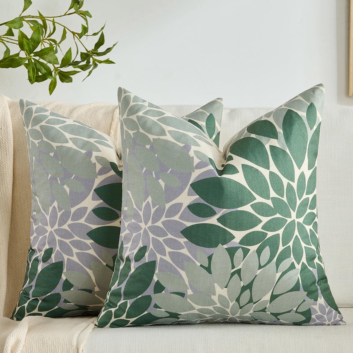 Unyqoos Kussenhoezen met Bloemenpatroon voor Lente en Zomer, Decoratief en Geometrisch Ontwerp, 45 x 45 cm groen