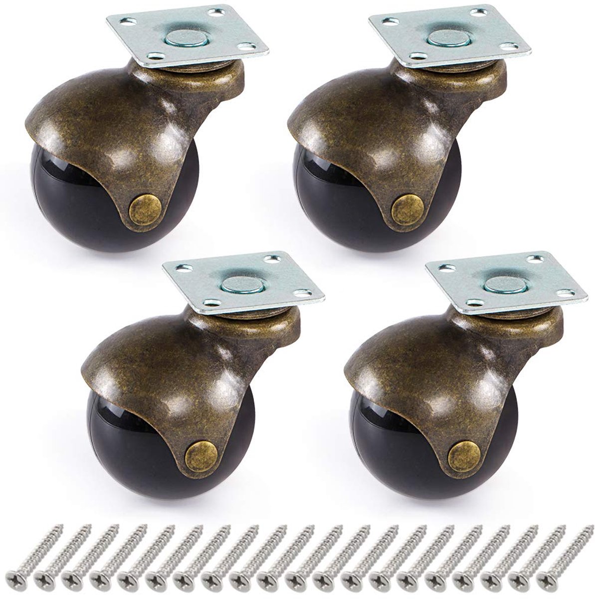 Skelang 4 stuks kogelwielen, plaatwiel 50 mm, antieke plaat, zwenkwielen voor meubels, stoelen, salontafels, banken, draagvermogen 30 kg per wiel