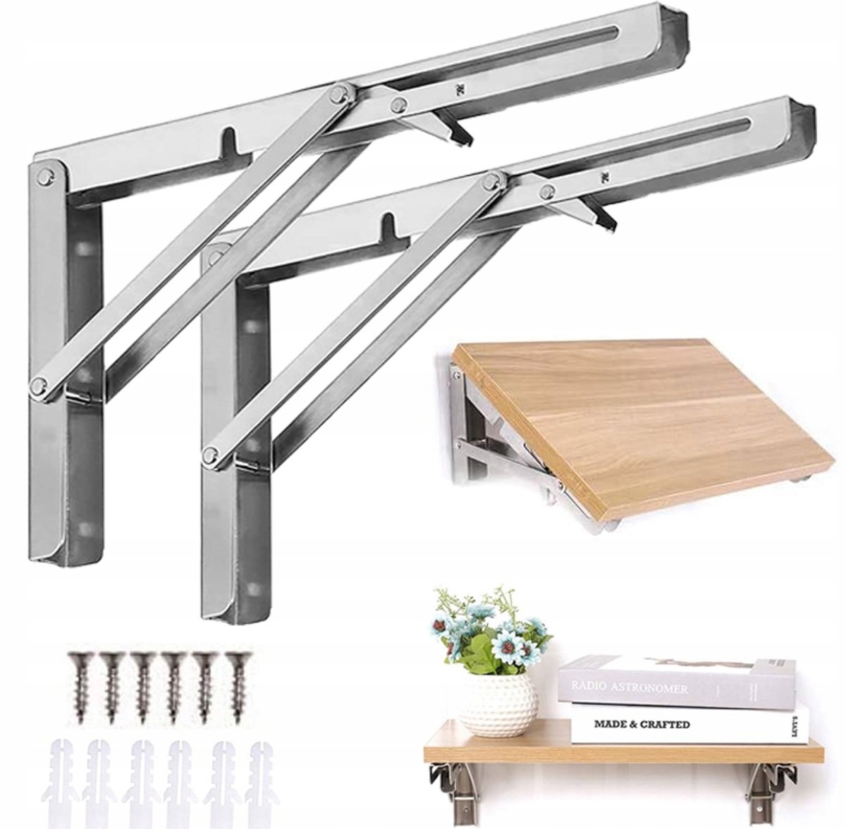 2 x Opvouwbare Driehoekbeugel - 50CM - Met Montageschroeven - Ruimtebesparende Plankbeugel voor Banken en Planken
