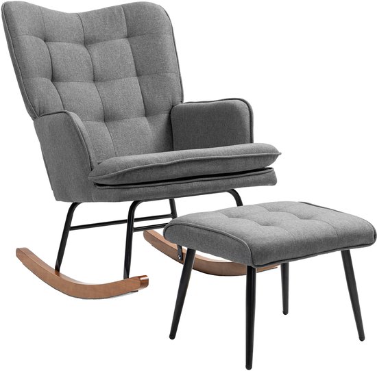 COMHOMA Schommelstoel met kruk, relaxstoel, oorfauteuil van teddypluche