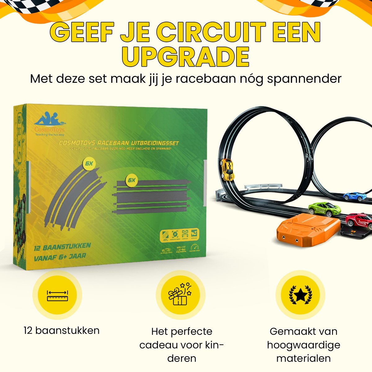 CosmoToys Uitbreidingsset 12 Stuks - Elektrische Racebaan - Auto Speelgoed - voor Kinderen - Autobaan Speelgoed - Kinderspeelgoed - Uitbreidingsset — afbeelding 7