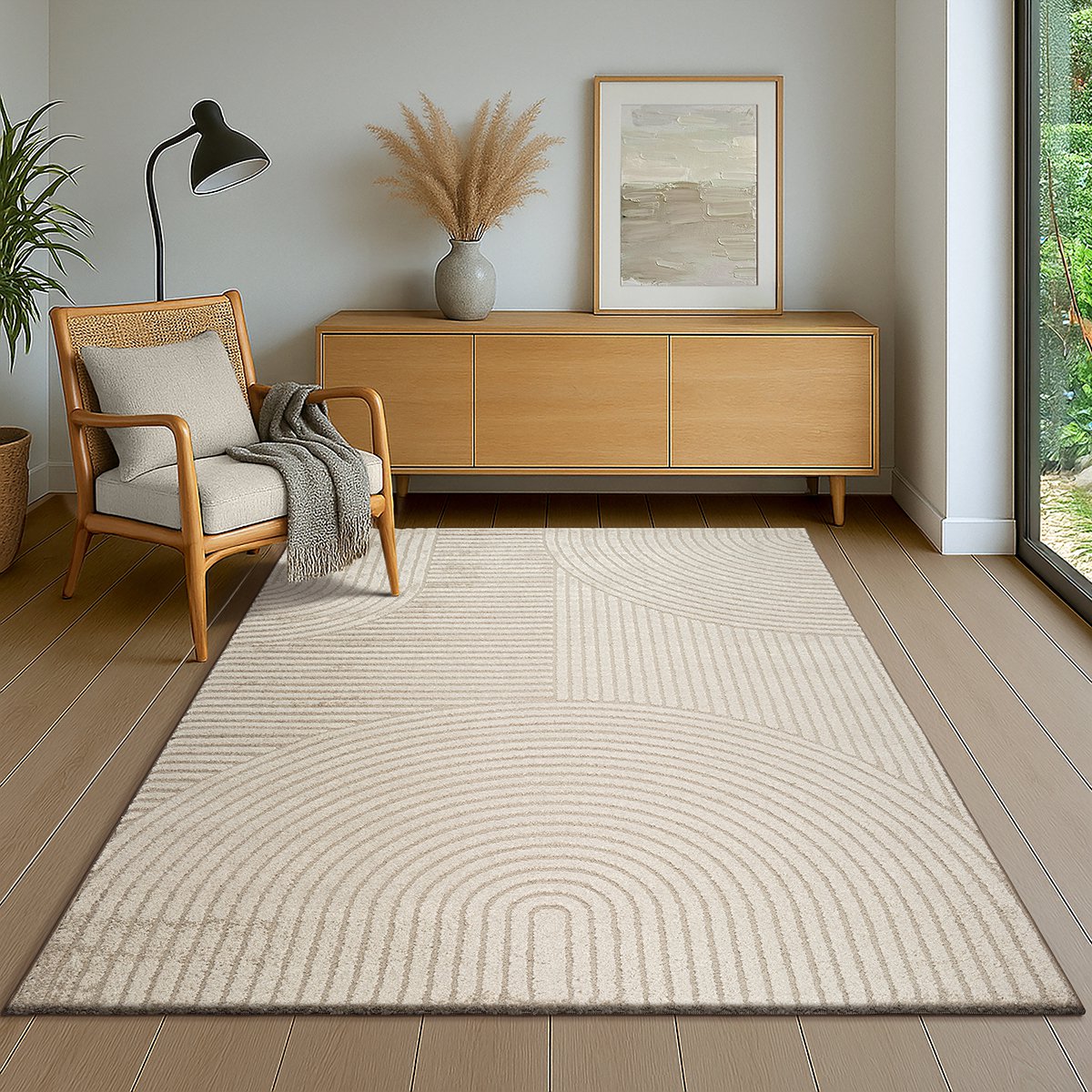 the carpet Everest – vloerkleed met moderne korte pool, hoog-laag effect, 3D-effect, hoge pooldichtheid en aangenaam zacht, geometrisch patroon, beige, 140 x 200 cm