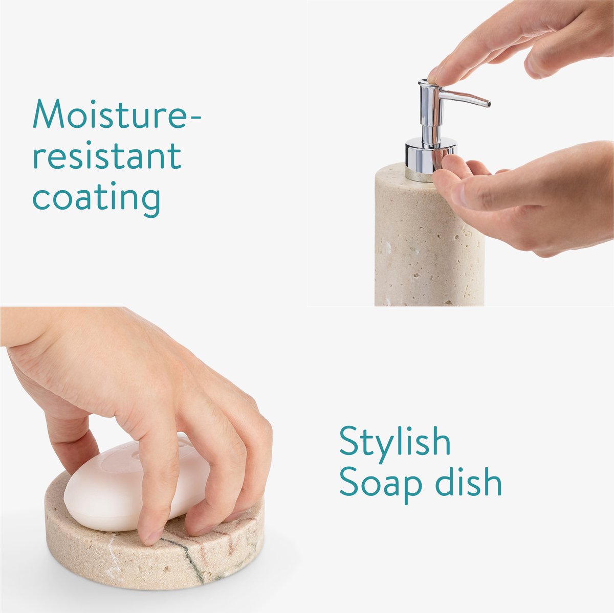 Hygiënisch En Makkelijk Schoon Navaris Badkamer Accessoires Set 3-delig - Keramiek Zeepdispenser, Tandenborstelbeker & Zeepbakje Zandkleurige Badkamerset