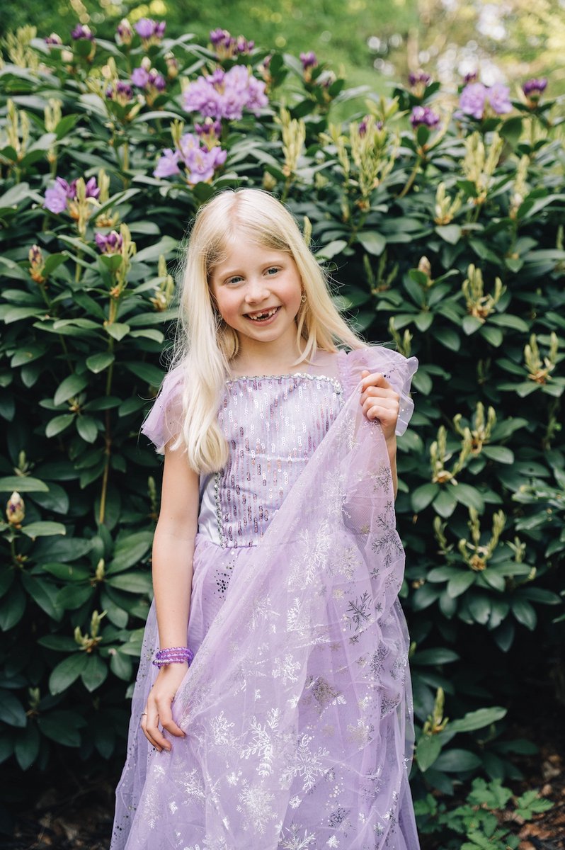 Prinsessenjurk meisje - Verkleedkleding meisje - Carnavalskleding - Paarse jurk - Het Betere Merk - Prinsessen Verkleedkleding - (120) - Haarvlecht - Cadeau meisje - Prinsessen speelgoed — afbeelding 4