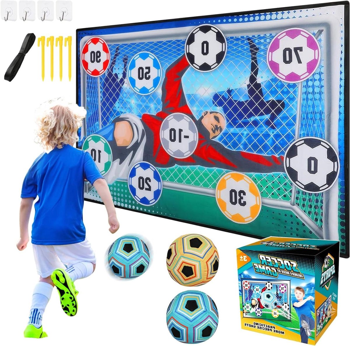Allecto Plus - Voetbalspeelset voor kinderen - Binnen en buiten - Tuinvoetbalspellen - Klittenband - Zacht voetbaldoel - Voetbaltrainingsaccessoires - Voetbalgeschenken