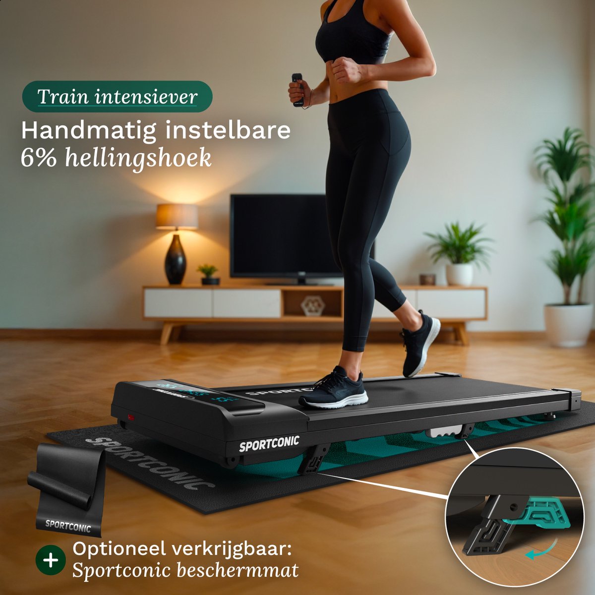 Afbeelding 3 van Sportconic Loopband 1-6km/u - Walking pad met Hellingfunctie - Wandelband voor onder het Bureau - Incl. Afstandsbediening