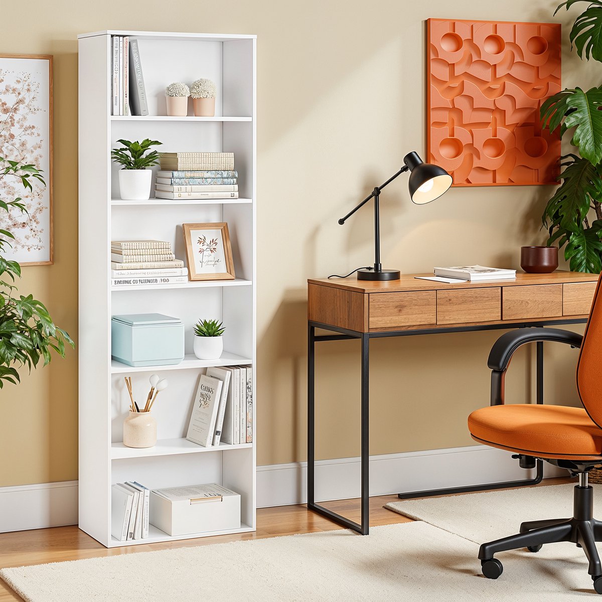 MAZAZU Boekenkast - Wit - 6 planken - Slaapkamer- Kantoor - Woonkamer - Studiekamer - 24x60x178.5