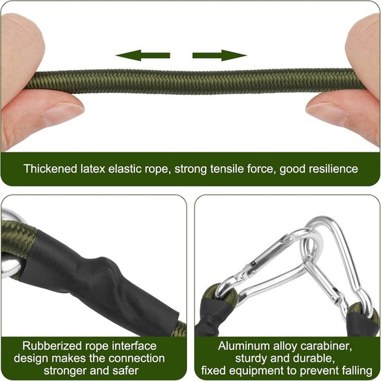 Set van 4 Rubber Lashing Straps met Carabiner Haak van 30 cm - Elastische Spanbanden voor Bagage, Fietsen en Vrachtwagens — afbeelding 3
