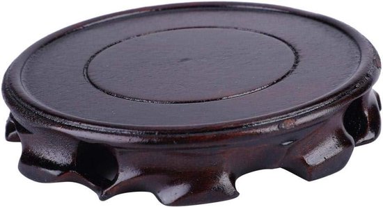 Buachois Vintage multifunctionele retro ronde vaasbasis, 10 x 2,5 cm, massief houten standaard, rond, massief hout, ornament van steen, klein voetstuk, bonsai, oosterse display op theepot basis