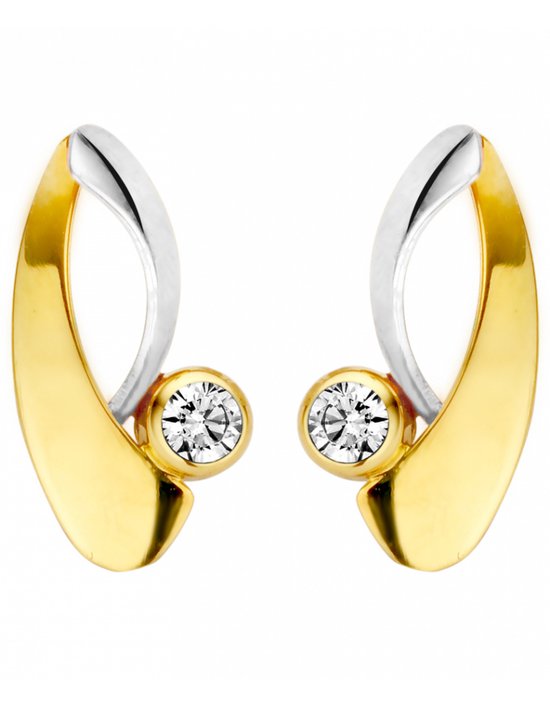 Boucles d'oreilles à tige en or jaune/blanc 14 carats Mori Gold avec diamant de 0, boucles d'oreilles fantaisie subtiles au look moderne, modèle 41-KN-305-0,03 crt