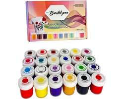 Textielverf Set van 24 levendige kleuren, elk 25 ml. - Wasbare textielverf set - Levendige, sterk gepigmenteerde textielverf - Machinewasbare verf voor T-shirts, katoen en stoffen (24 kleuren x 25 ml)