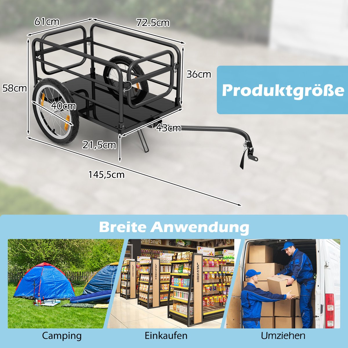 Remorque Vélo Costway 16 Pliable – Polyester, Cadre Acier, 75x60x36 Cm