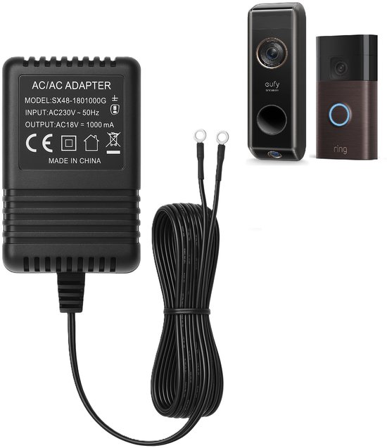 Video deurbel adapter – Approved by eufy Universele Beltransformator – 18V 1A (18VA) – AC/AC – 6 Meter Kabel – Compatibel met Eufy, Google Nest, Ring, TP-Link Tapo, EZVIZ etc
