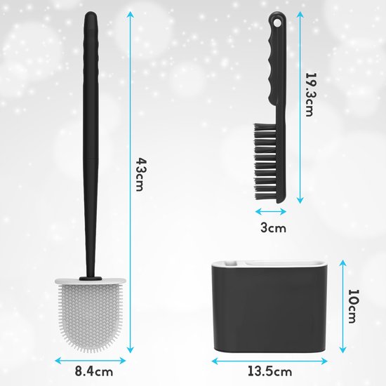 Brosse de toilette Lopoleis - brosse de toilette - fond fermé - brosse de toilette avec nettoyeur de bord - Siliconen - Zwart - brosse de toilette avec support - autoportante - suspendue - brosse de toilette et support