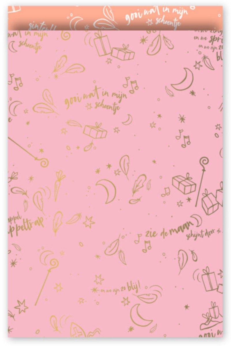 5x Cadeauzak Sint Songtekst Roze Sinterklaas 17x25cm