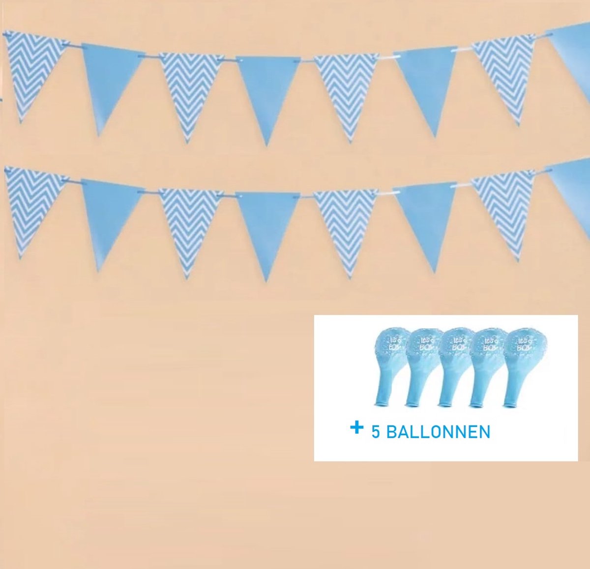 Vlaggenlijn geboorte baby en 5 stuks blauwe ballonnen -|2 stuks slinger |Jongen , Blauw| Welcome Baby Hart / Hartje - Slinger - Vlag - Raam | Kraamfeest - Kraamtijd - Vintage - Geboorte - Feest - Babyshower - Decoratie - Babykamer