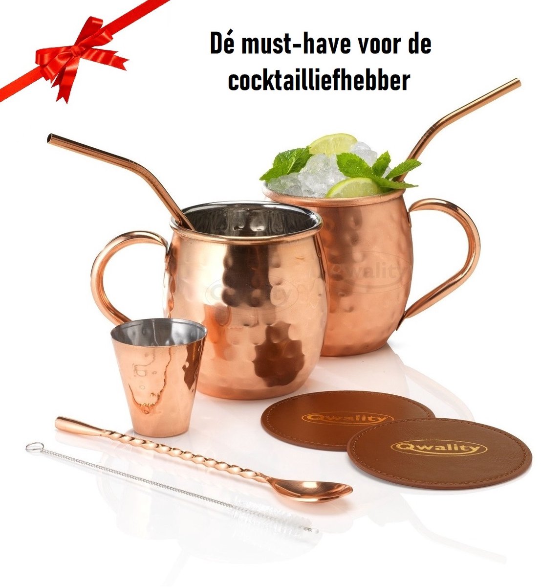 Luxe Moscow Mule Beker Set – Cocktail set - Inclusief 2 Heerlijke Mule Recepten - Luxe Cadeau Man Vrouw - 500ml - Qwality® — cadeau in Kookcadeaus - foto 5