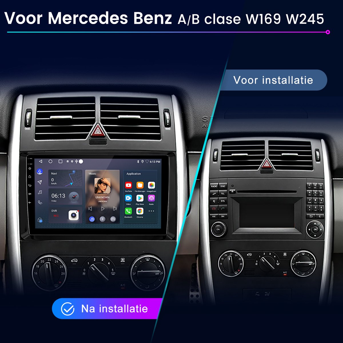 JUNSUN Autoradio - Geschikt voor Benz A/B Klasse Sprinter Viano VW Crafter, - Android 15 - 2GB+64GB - Draadloos Carplay & Android Auto - GPS Navi & SWC & Bluetooth & Wifi & DSP