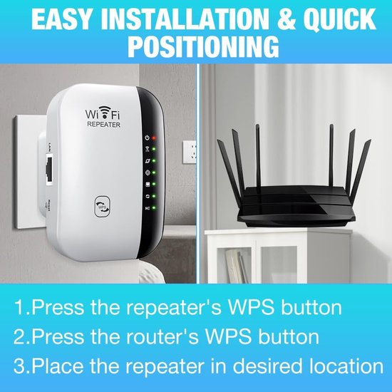 Extension WiFi - Extension WiFi jusqu'à 2640 pieds carrés - Portée WiFi plus large - Répéteur Internet WiFi Booster