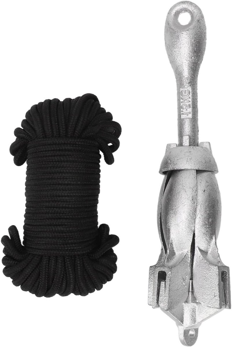 Allecto Plus - Universele Bootanker met Koolstofstalen Opvouwbare Grijper - 15 Kg / 331 Lb - 20 M Touw - Voor Marinegebruik