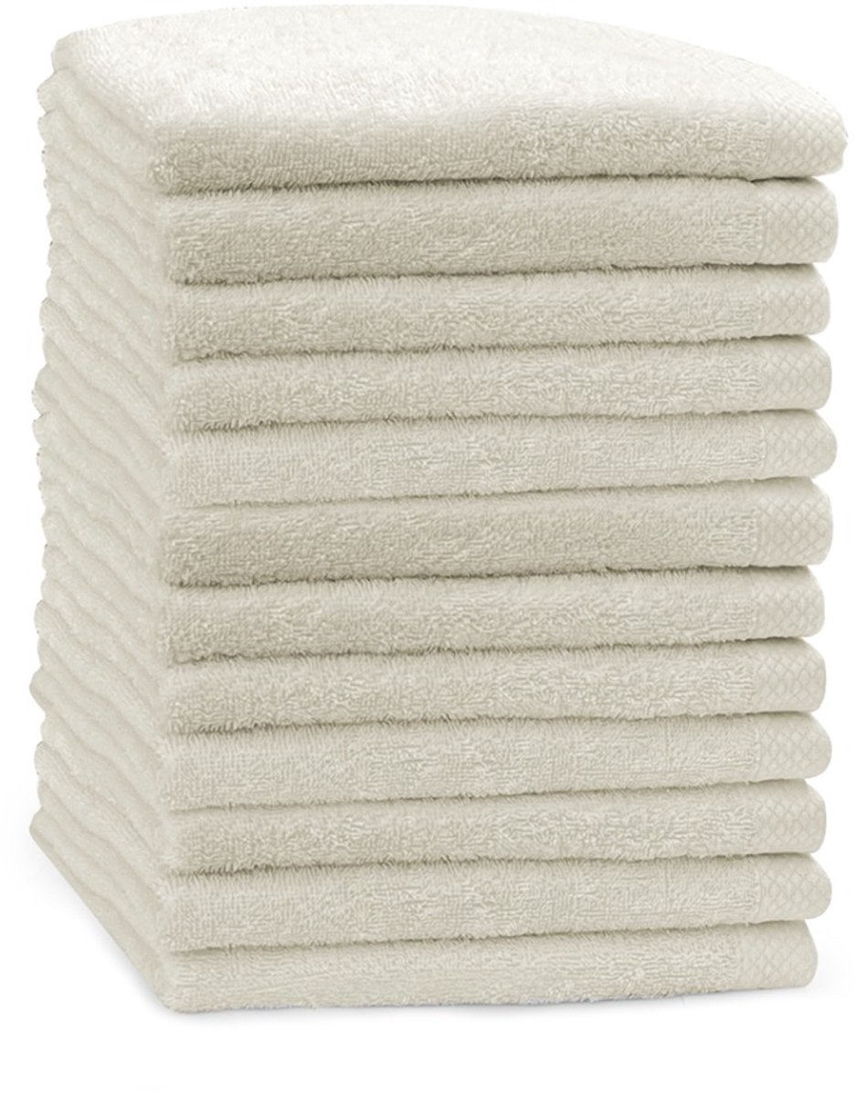 Eleganzzz Handdoeken Set - Set van 12 - Handdoek 50x100cm - 420 gr/m2 - 100% Katoen - ivory