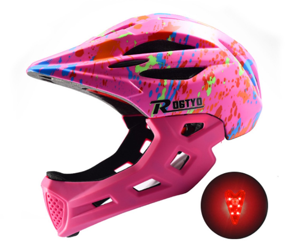 Cycling Kinderhelm Fiets - Fietshelm Kinderen - Sporthelm Kind Kinderhelm Scooter / Motor | Scooterhelm / Motorhelm voor Meisjes | Scooterhelm Kinderen Met achterlicht-Roze-48-57CM