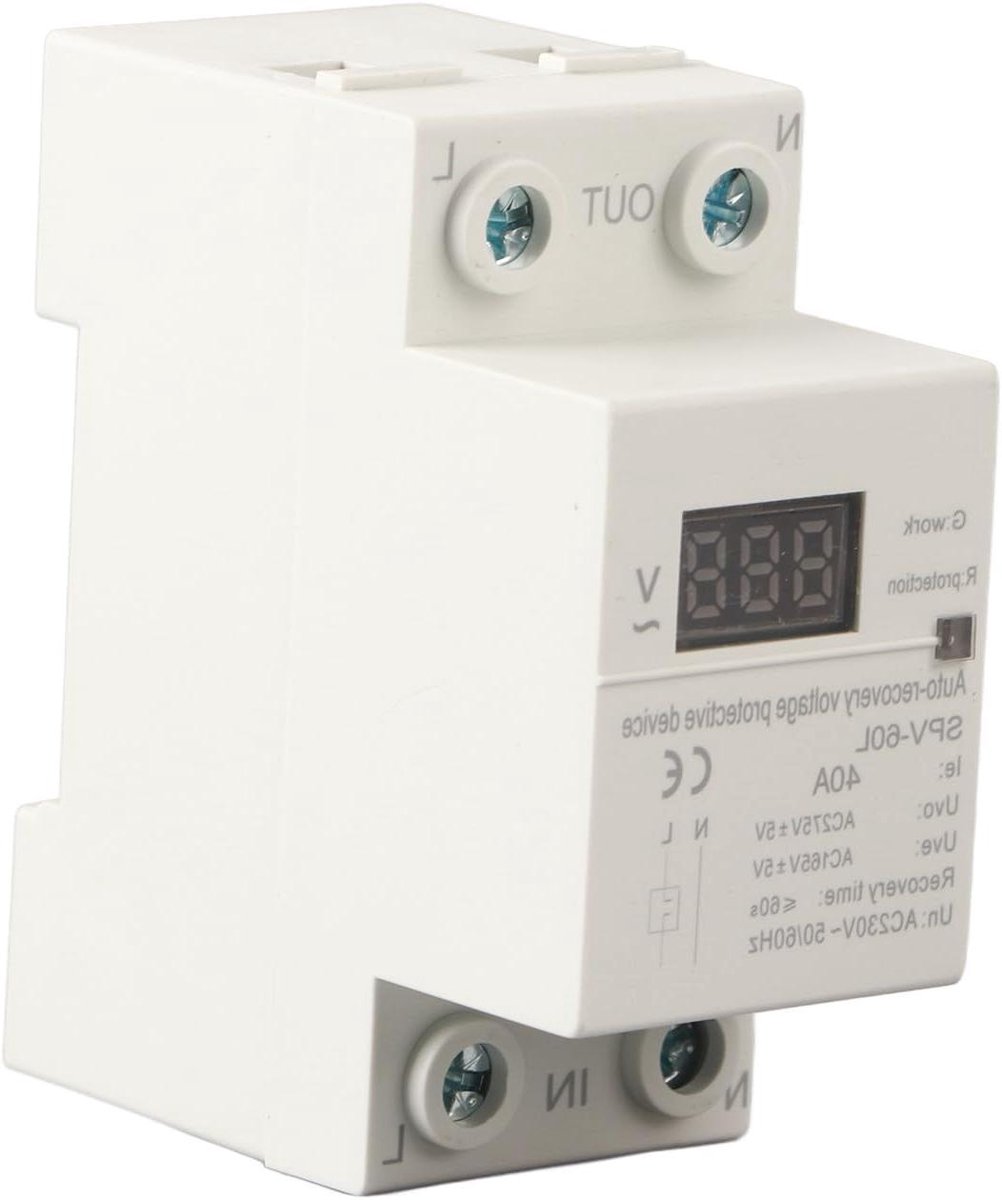Allecto Plus - Onderspanningsbeveiliging 230V 40A eenfase automatische herverbindingsbeveiliging met spanningsweergave DIN-rail overspanningsbeveiliging.