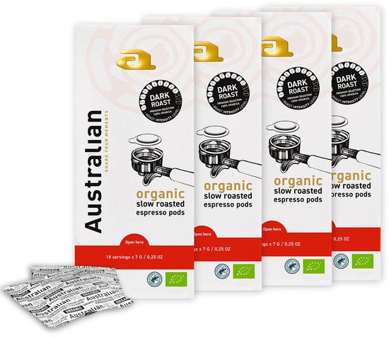 Australian Espresso Pods dark roast - 18 stuks - 4 zakken - BIO