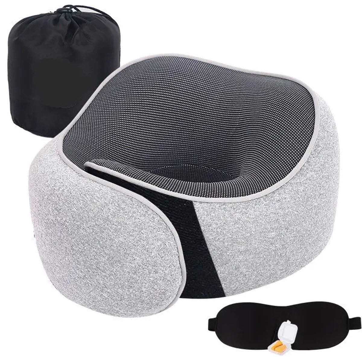 Floressa - Nekkussen - Vliegtuig Kussen - Reiskussen - Memory Foam - Traagschuim - Met Oordoppen & Slaapmasker