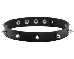 Allecto Plus - Dames Punk Goth Metal Spike Studded Choker Ketting zwart leer - Trendy Gothic accessoire met spikes - Rock chic sieraad met studs - Verstelbare kraag - Stoere halsketting