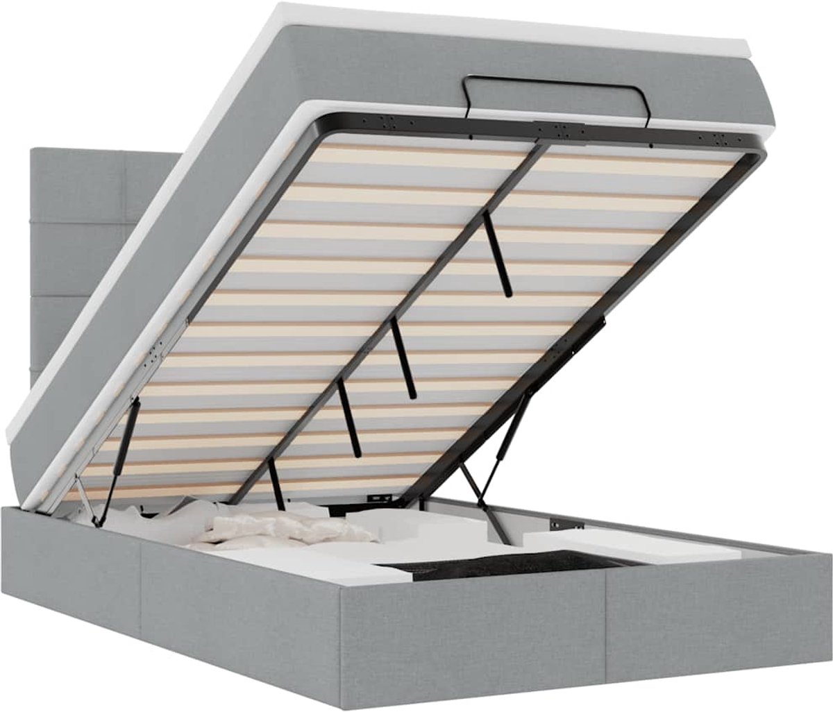 vidaXL - Ottoman - bed - met - matras - 120x190 - cm - stof - lichtgrijs