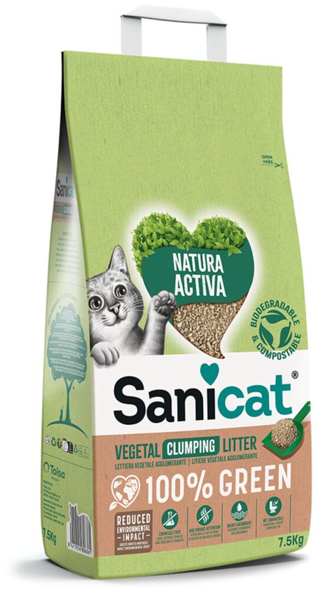 Sanicat Natura Activa 100% Green - Kattenbakvulling Klontvormend - 7.5 kg