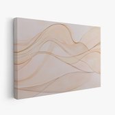 FineArtia - Rustige abstracte pastel kunst - Canvas Schilderij - 90 x 60 cm - Woonkamer Decoratie - Creme;Roze;Zilver - Slaapkamer Schilderij - Wanddecoratie