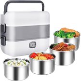 Zelfkokende Elektrische Lunchbox - Draagbare Voedselwarmer - Thermos Lunchbox - Thermische Lunchbox - Rijstkoker - Verwarmde Lunchbox -Lekbestendig, Duurzaam Roestvrij Staal en Handig in Gebruik
